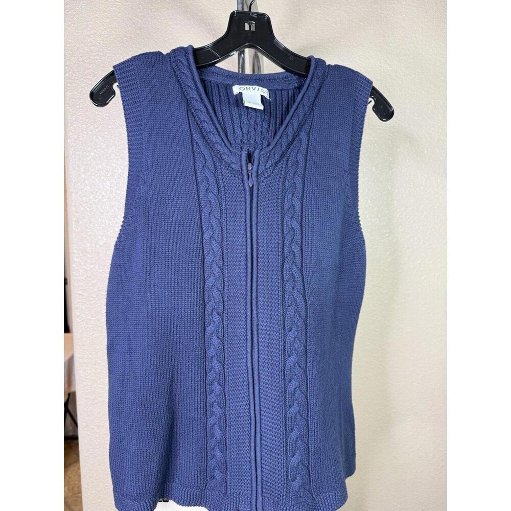 Orvis Full Zip Sweater Vest Wms S Oatmeal Cable Knit Preppy Academia